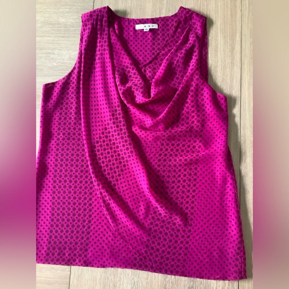 CAbi Fuchsia and Black Polka Dot Tank Top